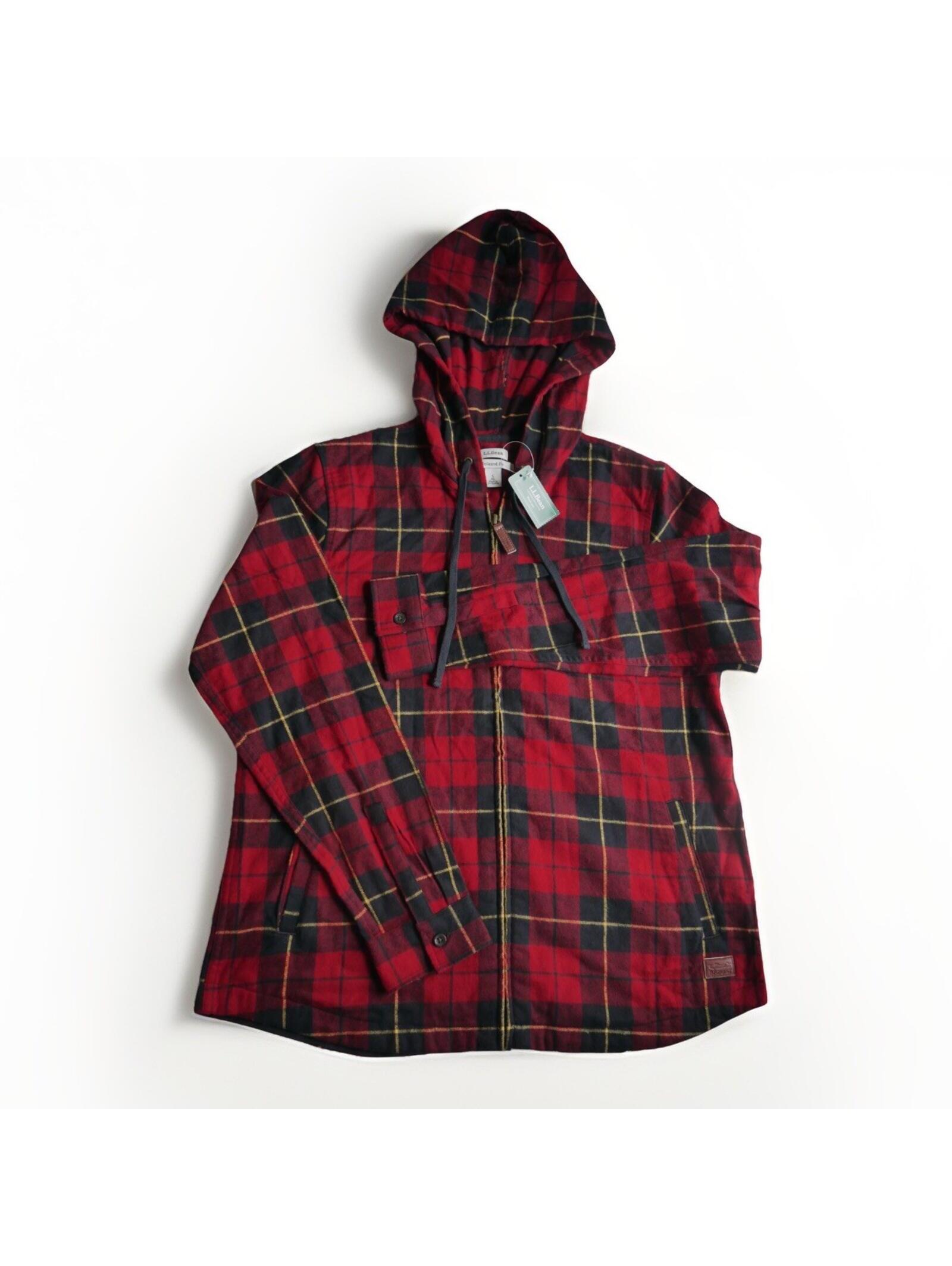 Nwt L.L.Bean Scotch Plaid Zip Hoodie Flannel Shacket Red Wallace Tartan Womens S